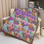 Personalized Colorful Bohemia Retro Flower Design Soft Throw Blanket with Name and Tassels Home Decor Mother's Day Birthday Gift for Mom Grandma