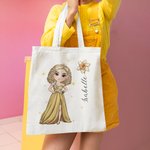 Gepersonaliseerde Fashionable Prom Queen Geboortebloem Canvas Tote Bag met Naam canvas tas Verjaardag Afstuderen Gift