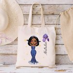Gepersonaliseerde Fashionable Prom Queen Geboortebloem Canvas Tote Bag met Naam canvas tas Verjaardag Afstuderen Gift