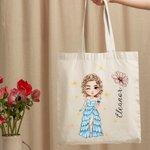 Gepersonaliseerde Fashionable Prom Queen Geboortebloem Canvas Tote Bag met Naam canvas tas Verjaardag Afstuderen Gift