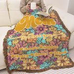 Personalized Colorful Bohemia Retro Flower Design Soft Throw Blanket with Name and Tassels Home Decor Mother's Day Birthday Gift for Mom Grandma