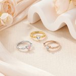 Personlig Dainty Heart Birthstone Zircon Promise Ring med gravert navn Bursdag Morsdag Bryllupsgave til kvinner