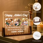 Personlig Happy Mother's Day Akryl LED-nattlys med navn og trebunn Skrivebordsdekorasjon Mors dag Bursdagsgave til mor bestemor