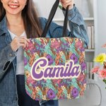 Bolsa de asas personalizada Bohemia Retro Floral Reutilizable con Apodo y Compartimentos Regalo de Cumpleaños Día de la Madre para Mujer