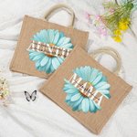 Personalized Light Blue Daisy Large Capacity Jute Tote Bag with 1-8 Names Mother's Day Birthday Gift for Mom