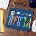 Personalized Cartoon Grade Teacher Non-slip Mouse Pad with Name Multicolor Computer Accessories Appreciation Back to School Gift for Teacher
