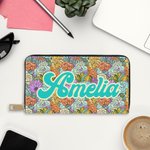 Personalized Bohemian Vintage Floral Name Purse Clutch Wallet Birthday Mother's Day Gift for Her