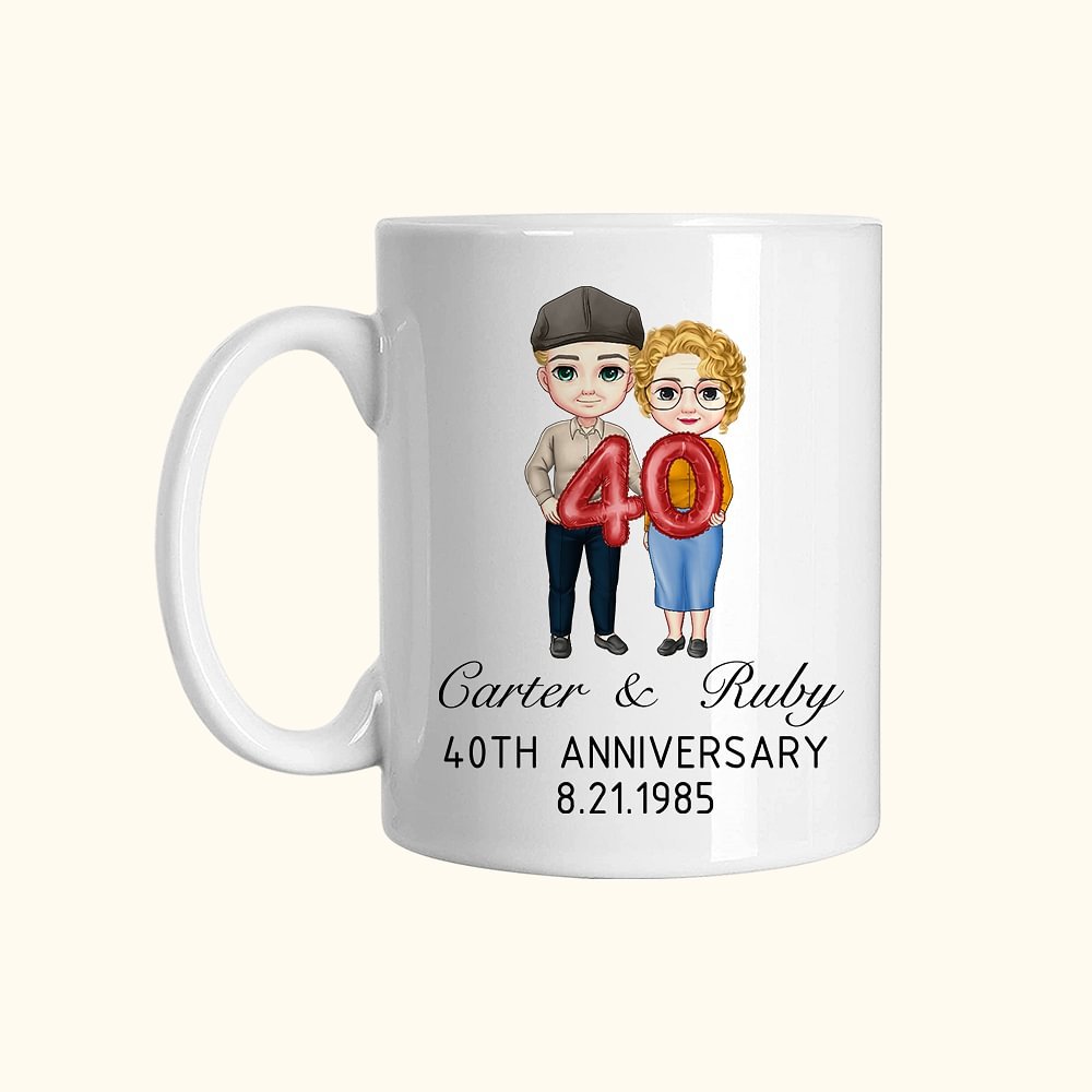 Taza de cerámica personalizada con nombres y texto de globos de dibujos animados regalo de San Valentín para parejas 1