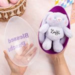 Personalised Stretchable Plush Bunny Keychain and Fillable Jumbo Easter Egg Set with Name Party Favor Egg Hunting Easter Hamper Gift for Boys Girls
