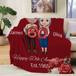 Personalized Cartoon Elder Couple Soft Blanket with Names and Texts Valentine's Day Wedding Anniversary Gift for Old Couple