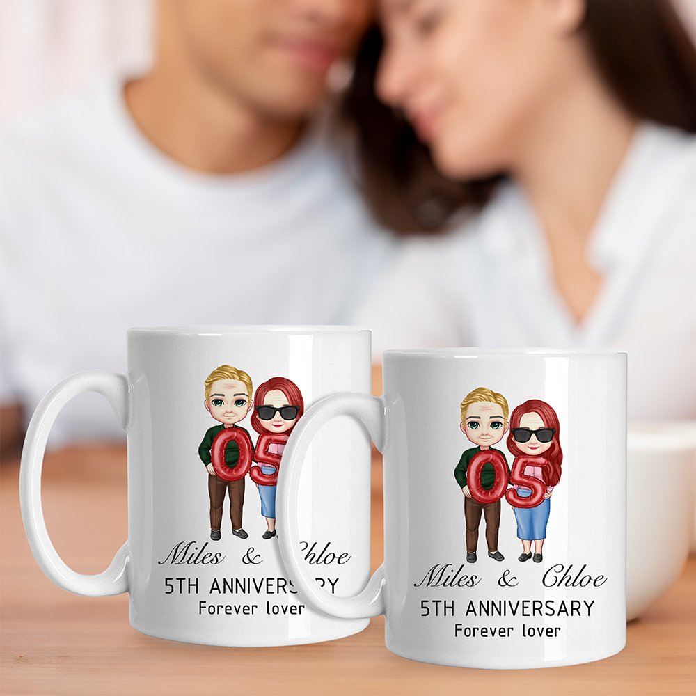 Taza de cerámica personalizada con nombres y texto de globos de dibujos animados regalo de San Valentín para parejas 6