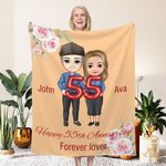 Personalized Cartoon Elder Couple Soft Blanket with Names and Texts Valentine's Day Wedding Anniversary Gift for Old Couple