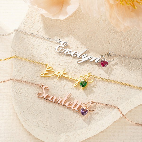 Collana con nome personalizzato e pietra di nascita a cuore Regalo di San Valentino, compleanno, anniversario per le donne