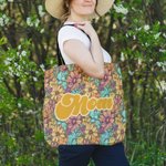 Bolsa de asas personalizada Bohemia Retro Floral Reutilizable con Apodo y Compartimentos Regalo de Cumpleaños Día de la Madre para Mujer