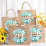 Personalized Light Blue Daisy Large Capacity Jute Tote Bag with 1-8 Names Mother's Day Birthday Gift for Mom
