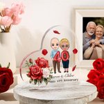 Personalized Cartoon Couple Heart-shaped Acrylic Plaque with Names and Texts Valentine's Day Wedding Anniversary Gift for Husband Wife