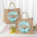 Personalized Light Blue Daisy Large Capacity Jute Tote Bag with 1-8 Names Mother's Day Birthday Gift for Mom