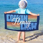 Personalized Multicolour Stripe Design Cousin Crew Quick Dry Oversized Beach Towel with Name Summer Vacation Travel Essentials Gift for Family Kids