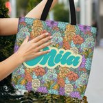 Bolsa de asas personalizada Bohemia Retro Floral Reutilizable con Apodo y Compartimentos Regalo de Cumpleaños Día de la Madre para Mujer
