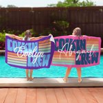 Personalized Multicolour Stripe Design Cousin Crew Quick Dry Oversized Beach Towel with Name Summer Vacation Travel Essentials Gift for Family Kids