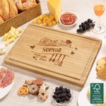 Personalisiertes Herz Floral Kitchenware FSC Bambus Charcuterie Schneidebrett mit Saft Rille Muttertag Hochzeit Housewarming Geschenk für Familie