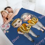 Personalized Cartoon Elder Couple Soft Blanket with Names and Texts Valentine's Day Wedding Anniversary Gift for Old Couple