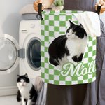 Cesta de gran capacidad con asa y nombre personalizada con foto de mascota a cuadros multicolor Regalo de inauguración de la casa para amantes de las mascotas
