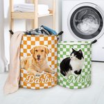 Cesta de gran capacidad con asa y nombre personalizada con foto de mascota a cuadros multicolor Regalo de inauguración de la casa para amantes de las mascotas