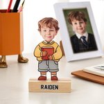 Personalized School Uniform Character Face Photo Acrylic Plaque with  Wooden Base and Name Home Decor Birthday Children's Day Gift for Boys Girls