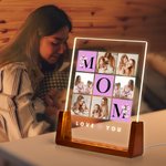 Personalisierte Liebe Sie Mom Acryl LED-Nachtlicht mit hölzernen Basis und Fotos Muttertag Thanksgiving Day Geburtstag Geschenk für Mama