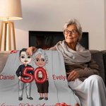Personalized Cartoon Elder Couple Soft Blanket with Names and Texts Valentine's Day Wedding Anniversary Gift for Old Couple