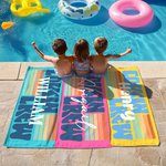 Personalized Multicolour Stripe Design Cousin Crew Quick Dry Oversized Beach Towel with Name Summer Vacation Travel Essentials Gift for Family Kids