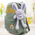 Personalised Stretchable Plush Bunny Keychain and Fillable Jumbo Easter Egg Set with Name Party Favor Egg Hunting Easter Hamper Gift for Boys Girls