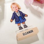 Personalized School Uniform Character Face Photo Acrylic Plaque with  Wooden Base and Name Home Decor Birthday Children's Day Gift for Boys Girls