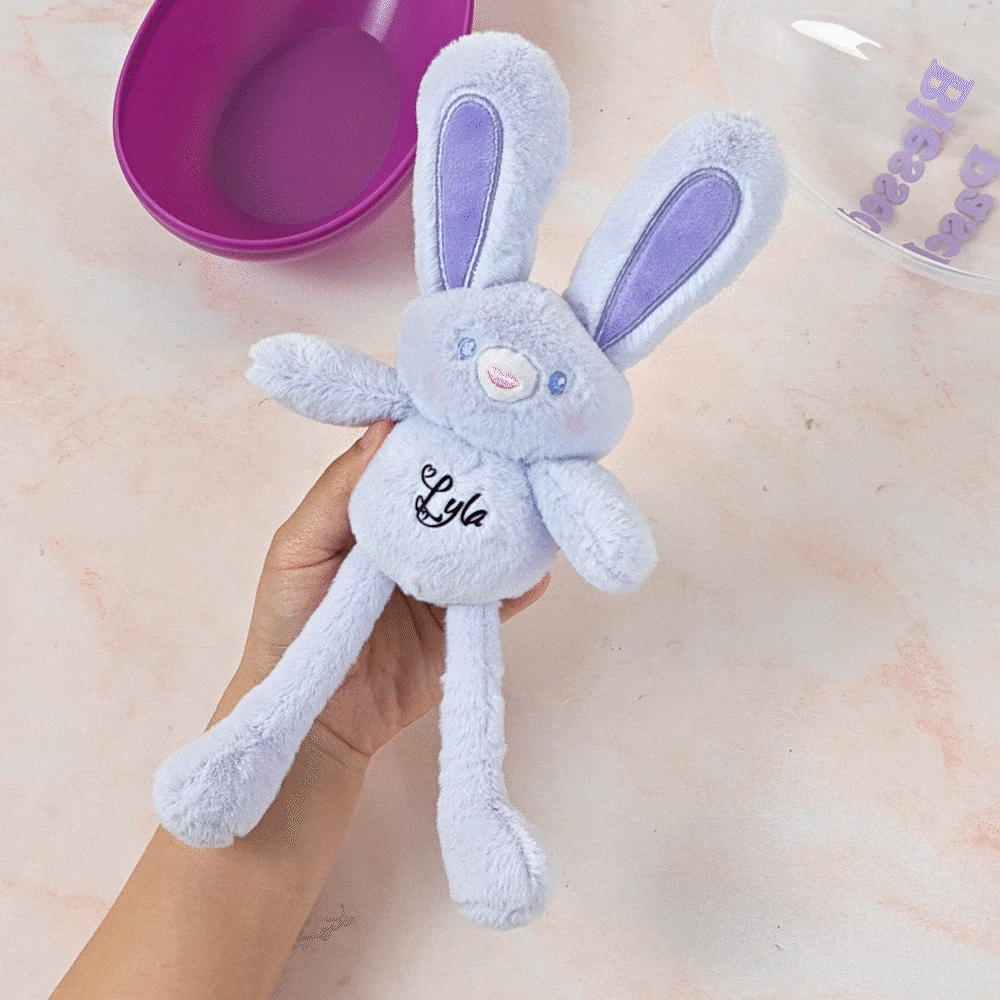 Porte-clés lapin extensible en peluche personnalisé avec nom et tetxte - Set d'œuf Pâques - Cadeau d'anniversaire Pâques pour les enfants
