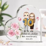 Personalized Cartoon Couple Heart-shaped Acrylic Plaque with Names and Texts Valentine's Day Wedding Anniversary Gift for Husband Wife