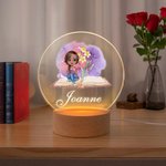 Personalisierte Aquarell Geburt Blume Cartoon Lesen Frau LED-Nachtlicht mit hölzernen Basis Geburtstag Zimmer Dekoration Geschenk für Bücherwurm Studenten