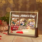 Personlig Happy Mother's Day Akryl LED-nattlys med navn og trebunn Skrivebordsdekorasjon Mors dag Bursdagsgave til mor bestemor