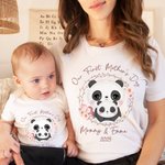 Body Bébé et T-shirt Adulte Personnalisés avec Nom et Date Cadeau de Fête des Mères pour Nouveau-né et Nouvelle maman