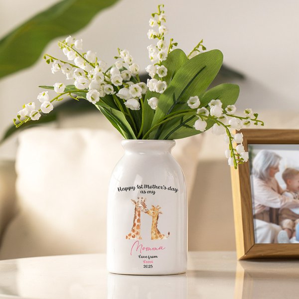 Personalized Happy 1st Mother's Day Animal Pattern Ceramic Flower Vase with Name and Title Birthday Mother's Day Gift for New Mom