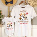 Personalisierte niedliche Tier Mama Umarmungen Baby 100% Baumwolle Baby Bodysuit Matching T-Shirt mit Namen erste Muttertag Geschenk für neugeborene neue Mutter