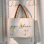 Personalized Classic Winnie the Pooh Honey Balloon Canvas Tote Bag with 1-12 Names and Leather Handle Mother's Day Birthday Gift for Mom Grandma