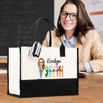 Personalisierte Cartoon Lehrer Grad Canvas Tragetasche mit Namen Geburtstag Lehrer Tag Geschenk für sie