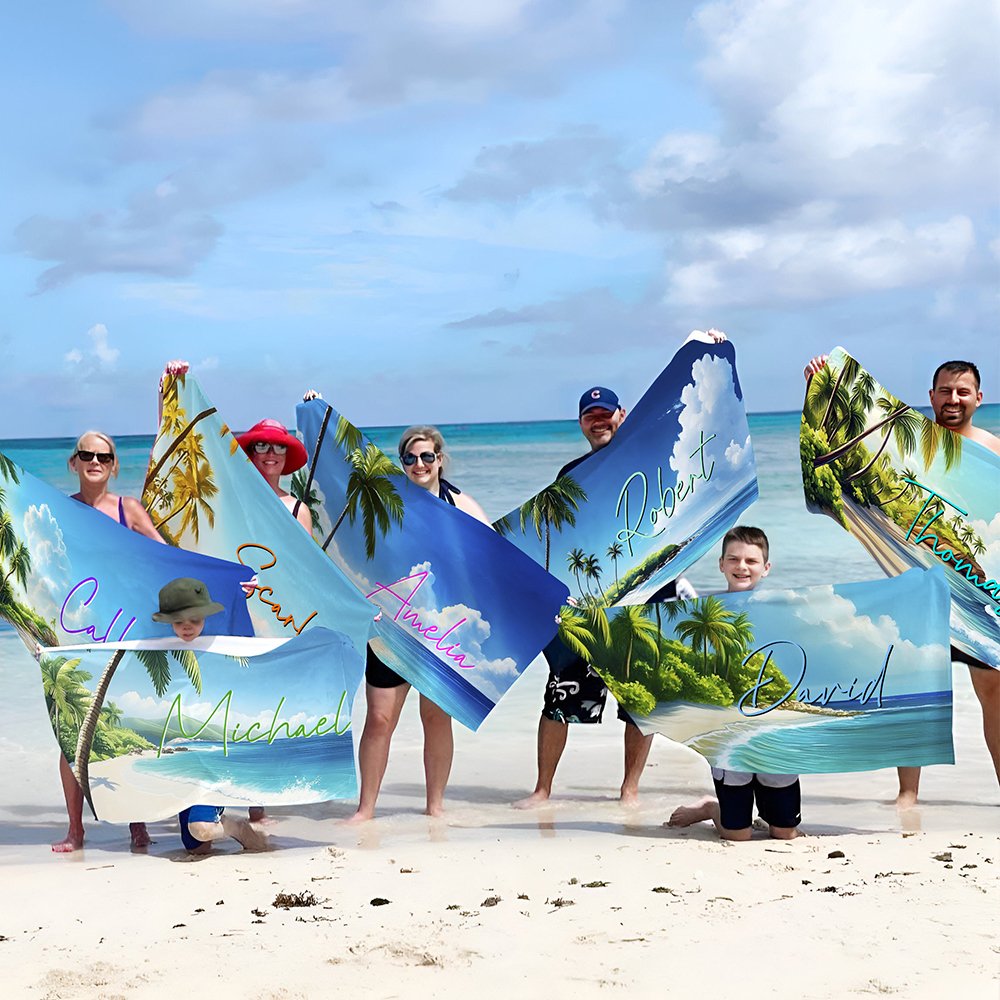 Personalized Tropical Beach Palm Tree Oversized Beach Towel with Name  Super Absorbent Summer Vacation  Travel Essential Gift for Women Men 6