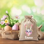 Conejito pintado al óleo con tinta de camuflaje personalizado Bolsa de arpillera con nombre Búsqueda del huevo de Pascua Fiesta de Navidad Regalo para niños Familia