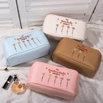 Personalized Birth Flower Garden Waterproof Leather Makeup Bag with Names Portable Travel Essential Birthday Mother's Day Gift for Her