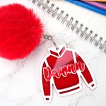 Personalized Long-sleeve Jacket Acrylic Keychain with Name and Puff Ball Sorority Celebrations Birthday Gift for Sisters Friends