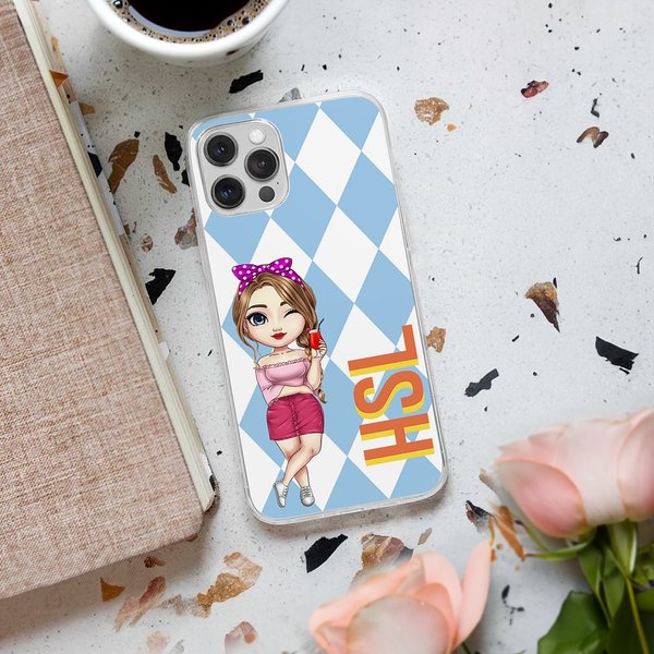 Personalized Multi-colour Shadow Monogram Cartoon Character Phone Case for iPhone with Name Birthday Gift for Women Men