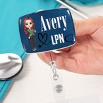 Personalised Stethoscope Cartoon Character Retractable Name ID Card Badge Reel with Title Birthday Appreciation Gift for Nurse Doctor Medical Staff