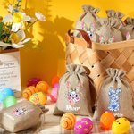 Conejito pintado al óleo con tinta de camuflaje personalizado Bolsa de arpillera con nombre Búsqueda del huevo de Pascua Fiesta de Navidad Regalo para niños Familia